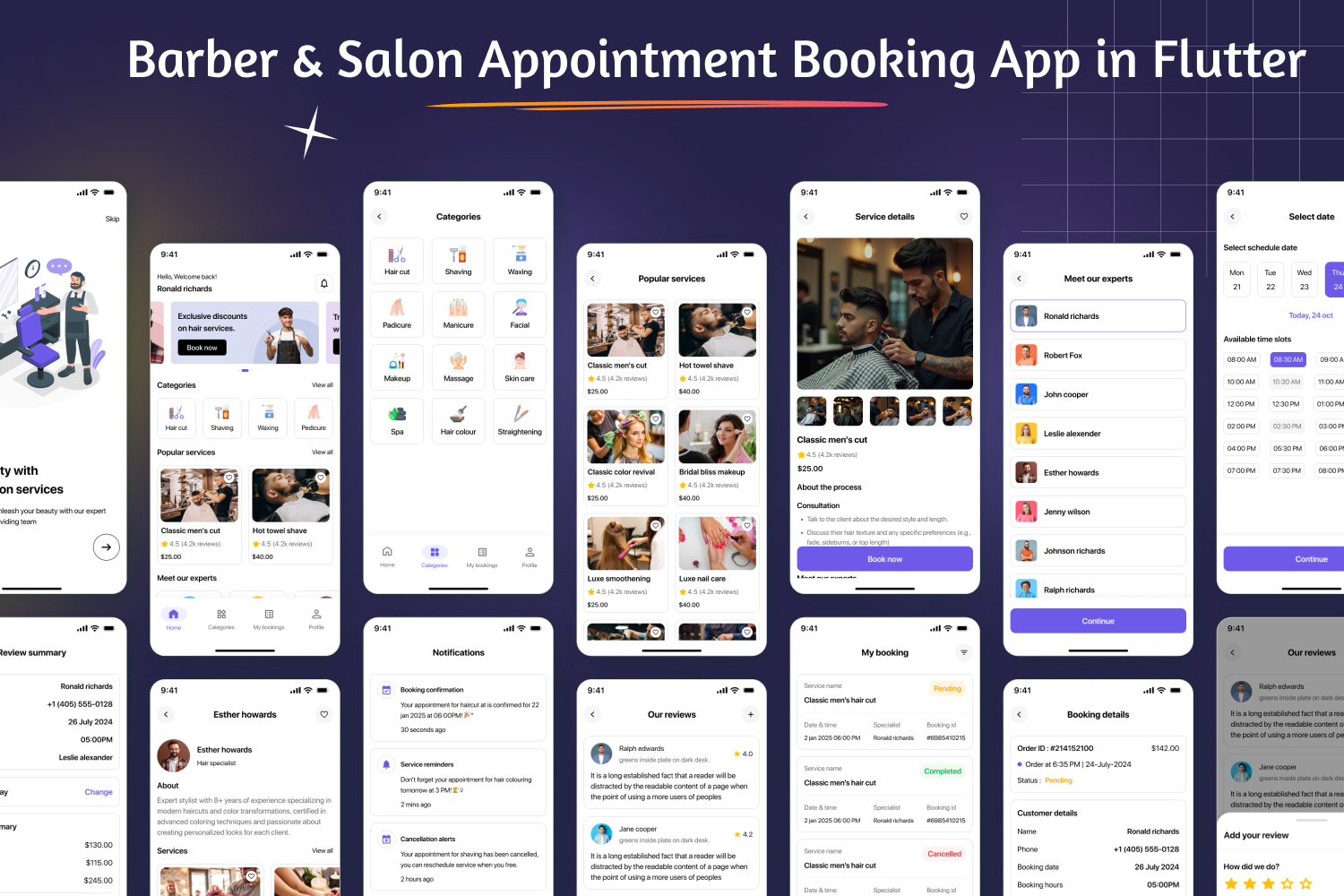 Barber App UI Template | Modern Barber & Salon Appointment Booking App in Flutter | Beardly App UI